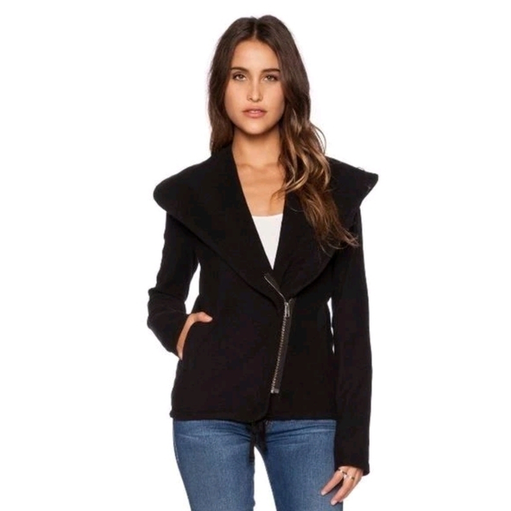 James Perse Black Moto Jacket – Cotton Blend Knit Twill, Size 3 (L)